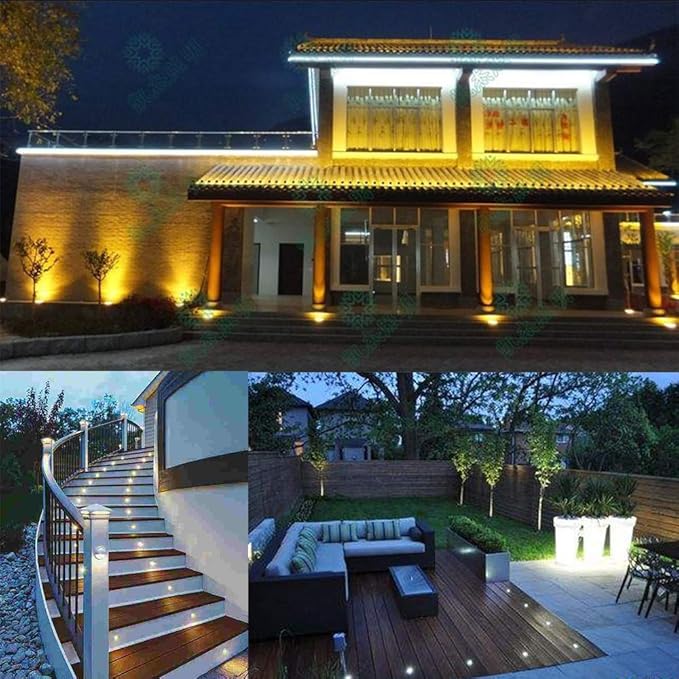 Recessed LED Deck Light Kits,Choose Size Φ1.78",12Pack Step Lights Kits In Ground Outdoor LED Landscape Lighting IP67 Waterproof, 12V Low Voltage for Garden,Yard Steps,Stair,Patio,Floor,Deck Railings