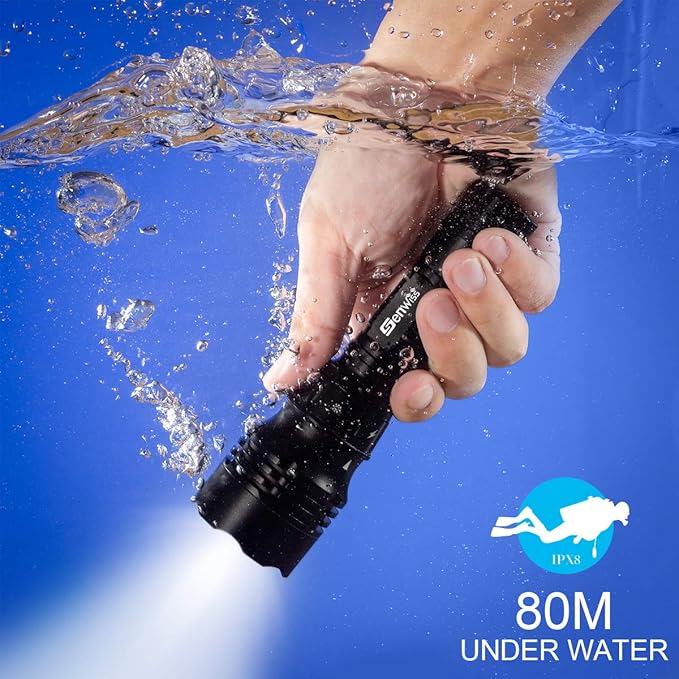 Scuba Diving Flashlight Dive Torch 2000 Lumen Waterproof Underwater XM-L2 LED Submarine Lights Holder with Charger for Under Water Deep Sea Cave at Night
