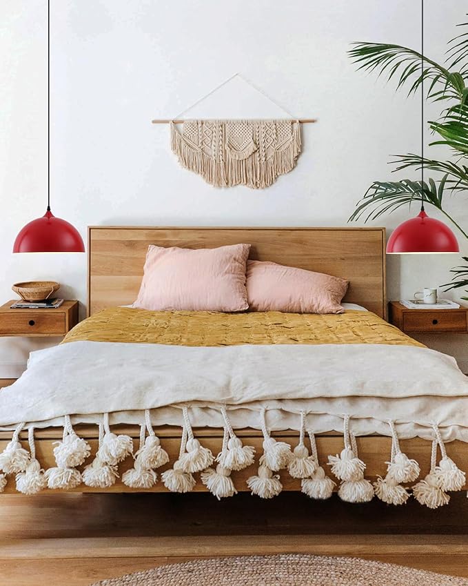 Industrial Pendant Light Fixtures,11.8" Red Dome Pendant Light Over Kitchen Island 3 Pack, Adjustable Vintage Ceiling Hanging Lamp for Bedroom Restaurant Bar Cafe Dining Room Sink