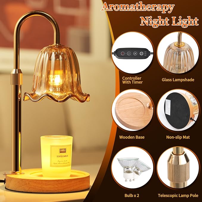 Candle Warmer Lamp, Electric Candle Lamp with Timer, Mothers Day Birthday Gift, New Home Gifts, Dimmable Wax Melt Warmer for Scented Candle