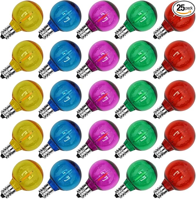 SUNSGNE G40 LED Christmas Replacement Globe Light Bulbs, Shatterproof Round Christmas Light Bulbs for Outdoor Indoor Decor - Clear Multicolor - 25 Pack, E12 Base