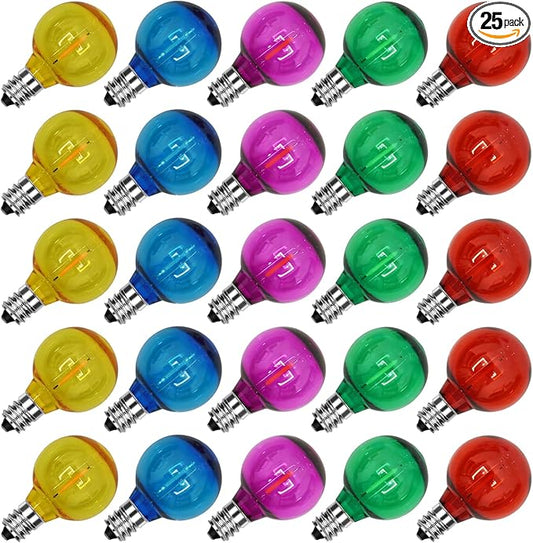 SUNSGNE G40 LED Christmas Replacement Globe Light Bulbs, Shatterproof Round Christmas Light Bulbs for Outdoor Indoor Decor - Clear Multicolor - 25 Pack, E12 Base