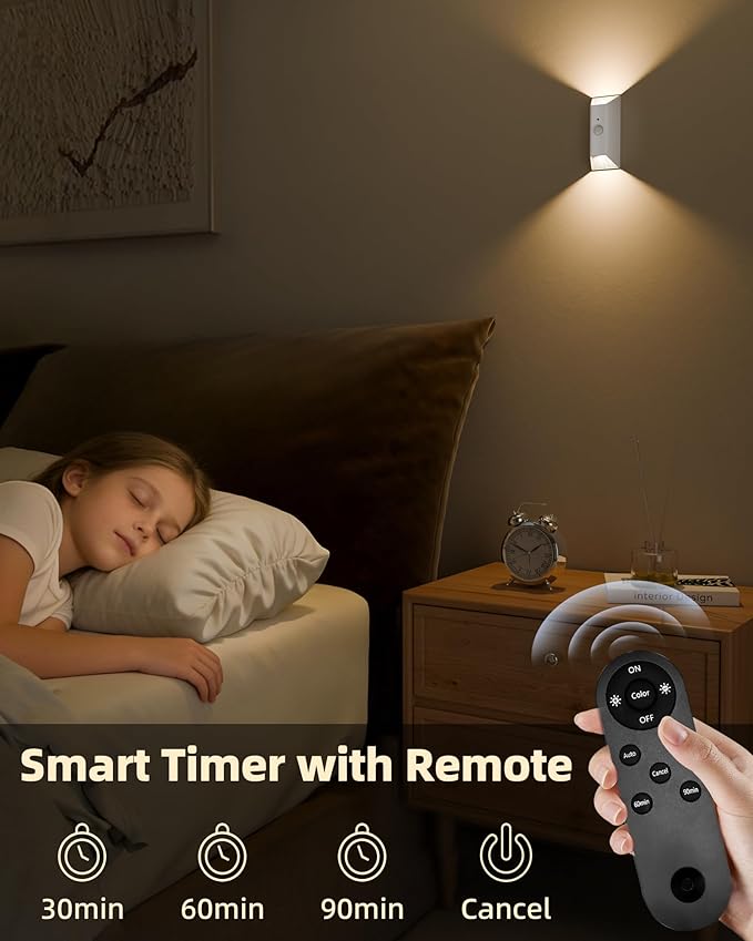 Motion Sensor Wall Light, 4000mAh Rechargeable Battery Operated Wall Sconce, 3 Color Temps, Dimmable, Cordless Magnetic Night Light with Remote, Timer, for Hallway, Stair, Closet, Bedroom, Garage