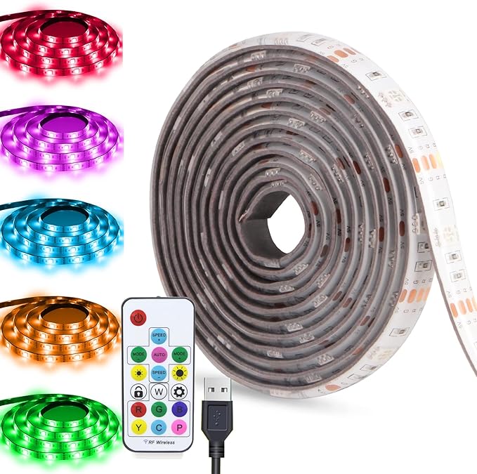 USB Powered LED Strip Light Rainbow TV Backlight 9.8FT/3M RGB Chasing Led Lights Waterproof USB Lights Strip with RF Remote TV/PC Background Bias Lighting Cuttable Strip Lights for DIY Decoration