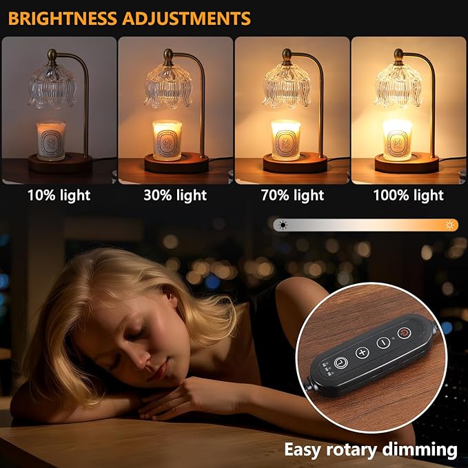 Candle Warmer Lamp with Timer Dimmable,Antique Brass Candle Lamp,Wax Melt Warmer Light for Jar Candles,Mother's Day/Birthday/Christmas Gifts for Mom/Wife,Home Decor Lamp,with 2 Bulbs