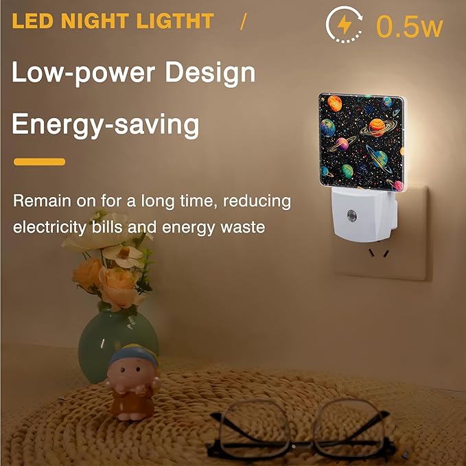 Galaxy Space Universe Night Light Colorful Planets Night Lights Plug into Wall Smart Dusk to Dawn Sensor 0.5W Energy Efficient Led Lamp for Men Women Bedroom Bathroom Hallway Stairway Decor