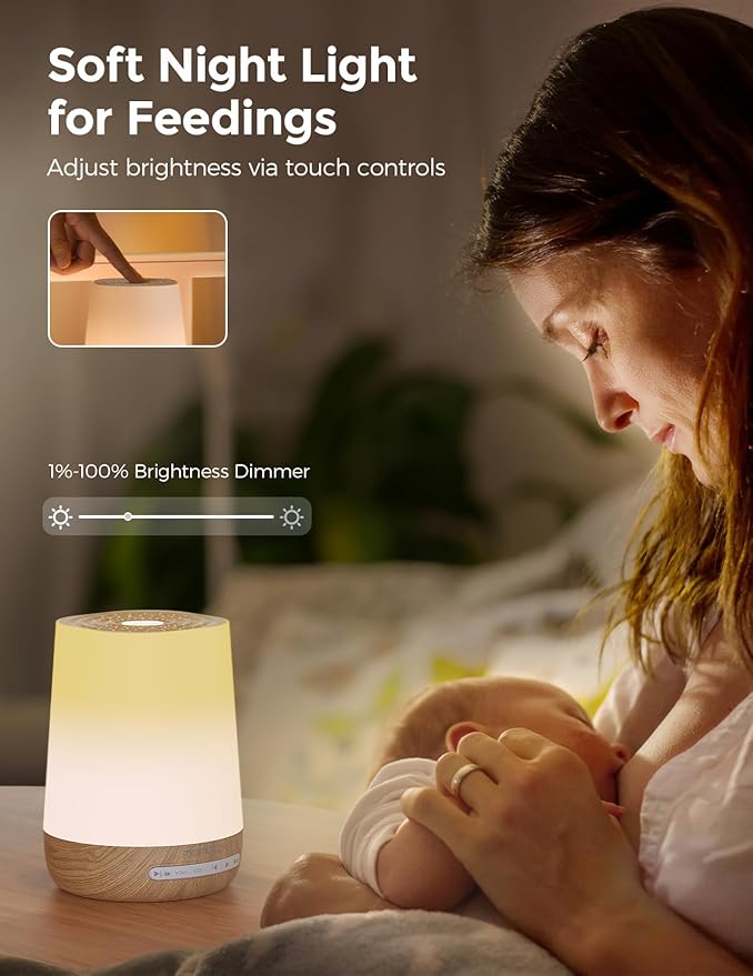 Baby Sound Machine, Momcozy White Noise Machine for Baby Sleeping with Night Light, Toddler Sleep Trainer with 34 Soothing Sounds, Timer, App Remote Control, Personal Sleep Routine(Wood Grain)