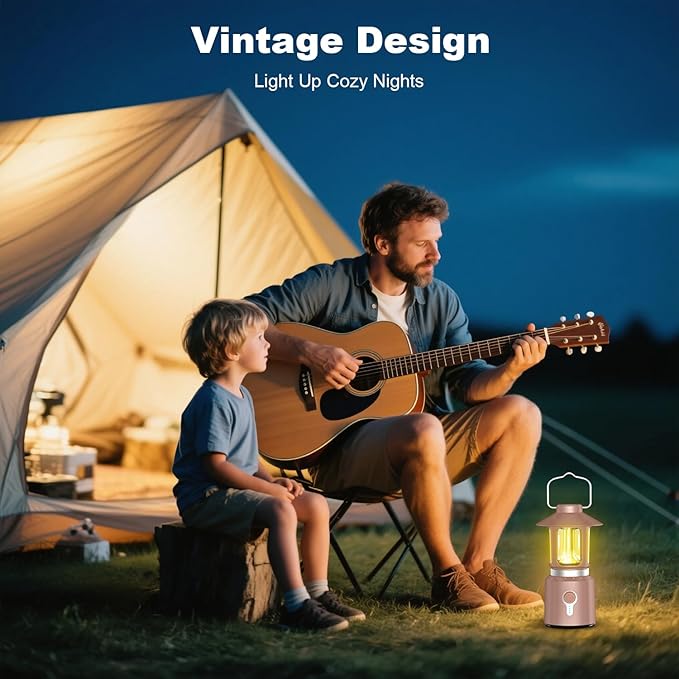 Telescopic LED Camping Lantern, 8000mAh Battery Powered Vintage Camping Lights, 3 Light Modes, Stepless Dimming Tent Lights, Portable Emergency Light for Power Outages, Outdoor Work, Hurricane, Hiking
