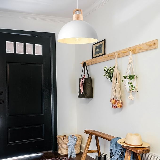 Farmhouse Pendant Light; 3 Packs 11.8 inch White Pendant Light; Kitchen Pendant Lights; Industrial Pendant Lighting; Pendant Lights Kitchen Island for Bedroom; Living Room; Library; Office