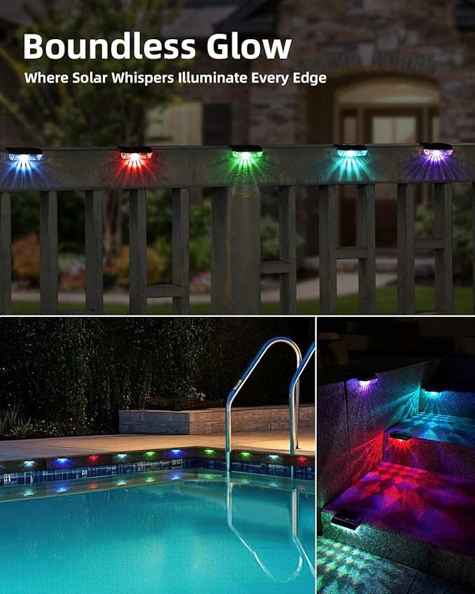 8 Pack Solar Step Lights Led RGB Deck Lights Solar Fence Lights Waterproof for Outdoor Stairs, Step, Balcony, Patio