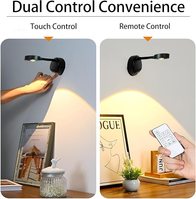 2200mAh Motion Sensor Picture Light, Spotlight Painting, LED Wall Sconce, Night Light Lamp, Rechargeable Battery Operated 3 Color & Dimmable Magnetic 360° Rotation with Remote (Black, 2 Pcs)