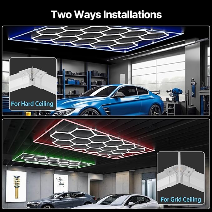 HYPERLITE Gen 2 Hexagon Garage Lights: 15 Grids with Border DIY Hexagon Led Lights, 6500K Ultra Bright, Easy Install Hex Light, Durable Design for Garage, Car Detailing, Workshops, Gym(Red)