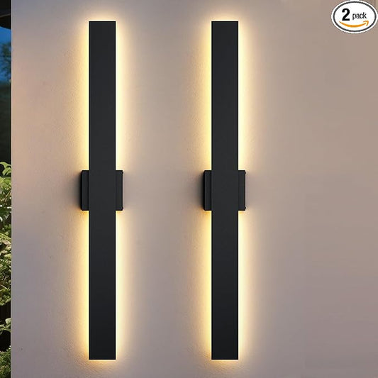 2 Pack 23.6 inch Modern LED Outdoor Wall Light, 3000K 4000K 5000K 10%-100% Dimmable Lights for Outside, IP65 Waterproof Exterior Long Wall Lights for House, Porch, Garage, Patio, Yard, Entrance Black