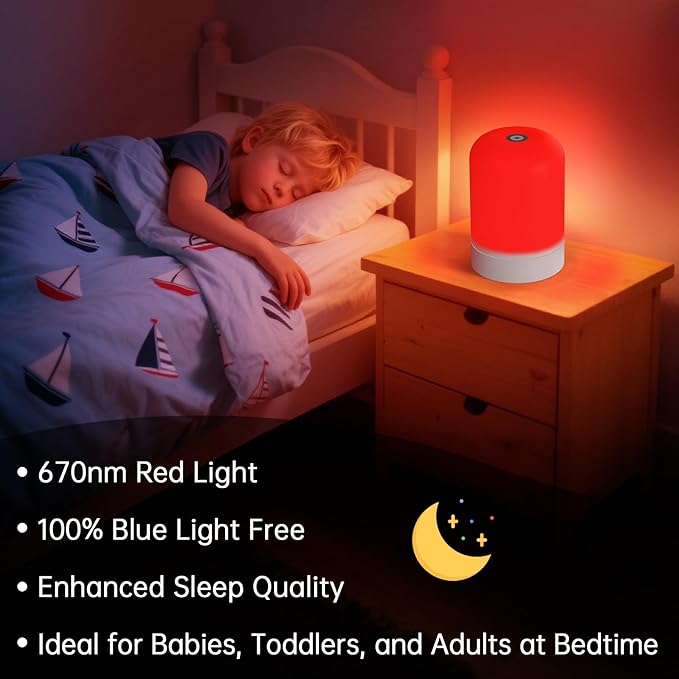 Aogled Red Light Therapy Lamp for Sleep & Relaxation – 670nm Bedside Night Light with Touch Control, Dimmable LED Lamp for Bedroom | Cordless, Rechargeable, Portable Design for Travel & Home Use
