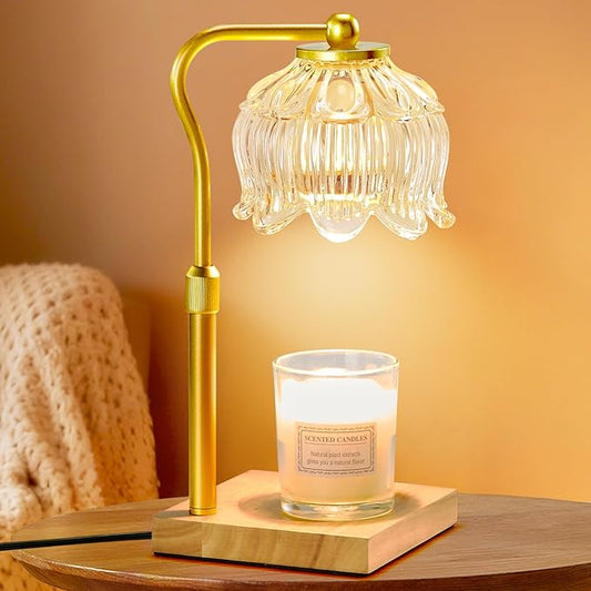 Shevvi Candle Warmer Lamp with Timer, Dimmable Candle Warmer for Jar Candles, Gifts for Women Mom, Height Adjustable Wax Melt Warmer, House Warming Birthday Gift, New Home Decor, Natural Wood