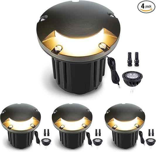 Gardenreet Well Lights Landscape LED - Brass Low Voltage Replaceable Bulb Ip65 In-Ground Lighting, 12V Wired Directional Fixture, Antique Bronze for Patio Yard Lawn with 5000K Daylight White MR16 Bulb