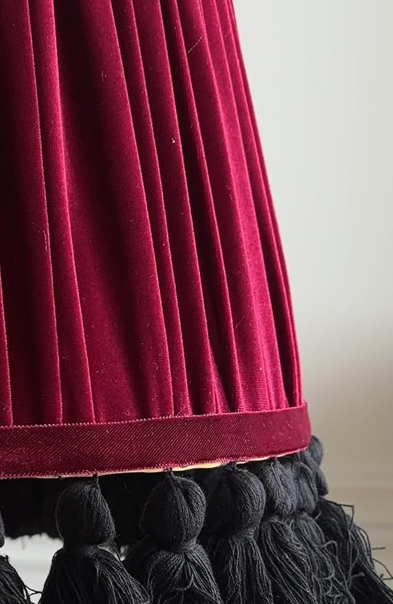 Tristan Home Round Pleated Velvet Lamp Shade with Tassels 10x14x12inches (The Height 12inch Includes Tassels) (Red Wine Burgundy)