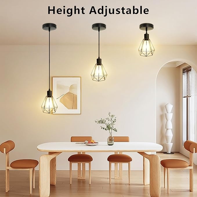 Industrial Black Pendant Light Fixtures, Adjustable Height Hanging Ceiling Lights for Kitchen Island with E26 Base, 2-Pack - Use for Hallway, Bedroom, Corridor Lighting