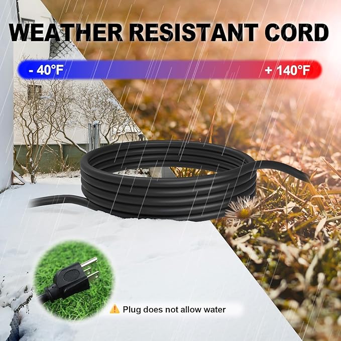 EP 2 Pack 10 Ft Outdoor Extension Cord with 3 Electrical Power Outlets - 16/3 SJTW Black Cable with 3 Prong Grounded Plug for Safety Great for Christmas Lights, Garden and Major Appliances