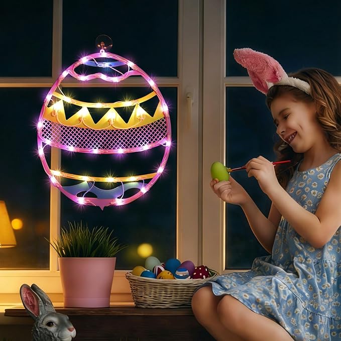 17" 35LED Lighted Pink Easter Egg Decor - UL Certified, Sweet Warm Glow, Window & Hanging Decor, Home Office Accent, Elegant Gift Box Packed