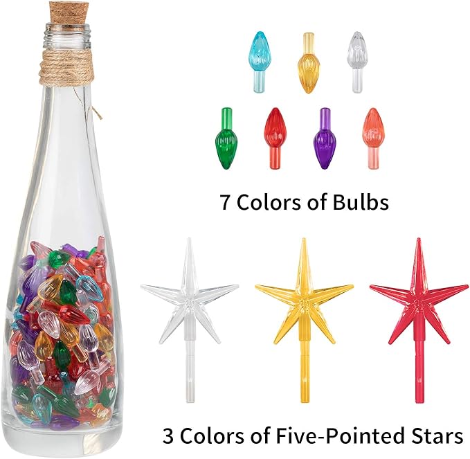 Replacement Lights Bulbs for Ceramic Christmas Tree National Artcraft Ornaments for Ceramic Tree Accessories, Flame Shape Light up Medium Twist, 3 Stars 105 PC Included, Assorted Colors