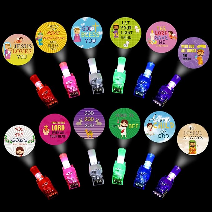 Tuanse 96 Pcs Easter Christian Religious Gifts for Kids Bulk Jesus Christian Easter Egg Fillers Basket Stuffers Glow in The Dark Finger Lights for Sunday School Church Party Supplies Crafts