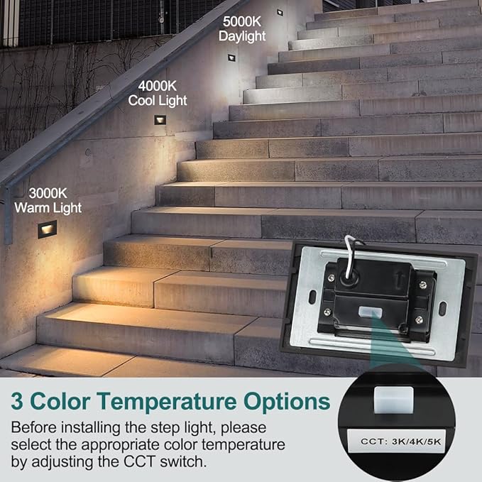 kadision 3 Color Low Voltage 12V-24V LED Step Lights Indoor and Outdoor, 3.5W 175lm Stair Light, Aluminum Oil Rubbed Bronze, 4 Pack