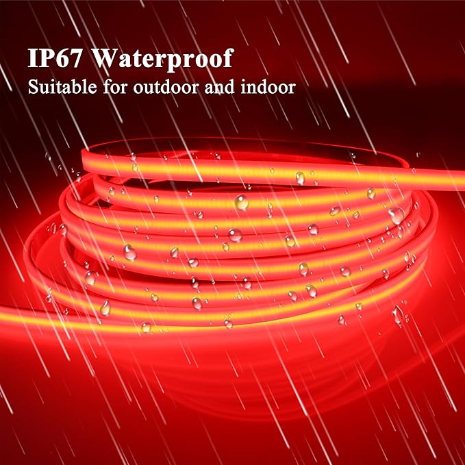 COB LED Strip Lights Red 480LEDs/m DC12V 16.4ft/5m Silicone Tube Waterproof IP67 Flexible LED Rope Lights for Outdoor Christmas Party Backlight DIY Decor