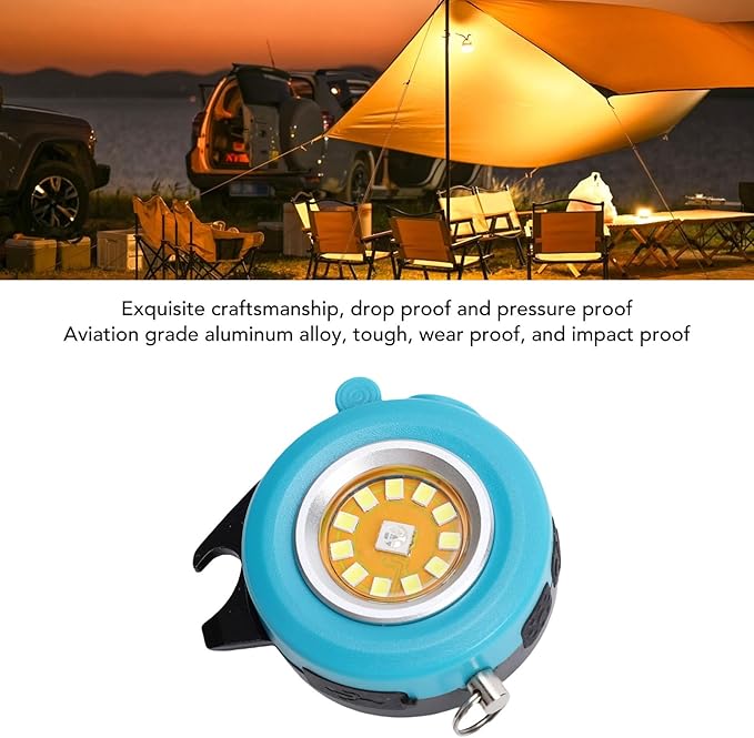 SUNGOOYUE Keychain Work Light, Aluminum Alloy Rechargeable Round Mini Pocket RGB Flashlight with Bottle Opener Rotatable Back Clamp for Emergency (Blue)