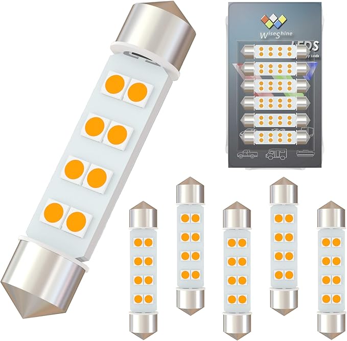 DC 24V 44mm 578 LED Festoon Bulb 211-2 212-2 569 6413 LED Bulbs Gold Amber for Truck Interior Dome Door Trunk Lights (Pack 6)