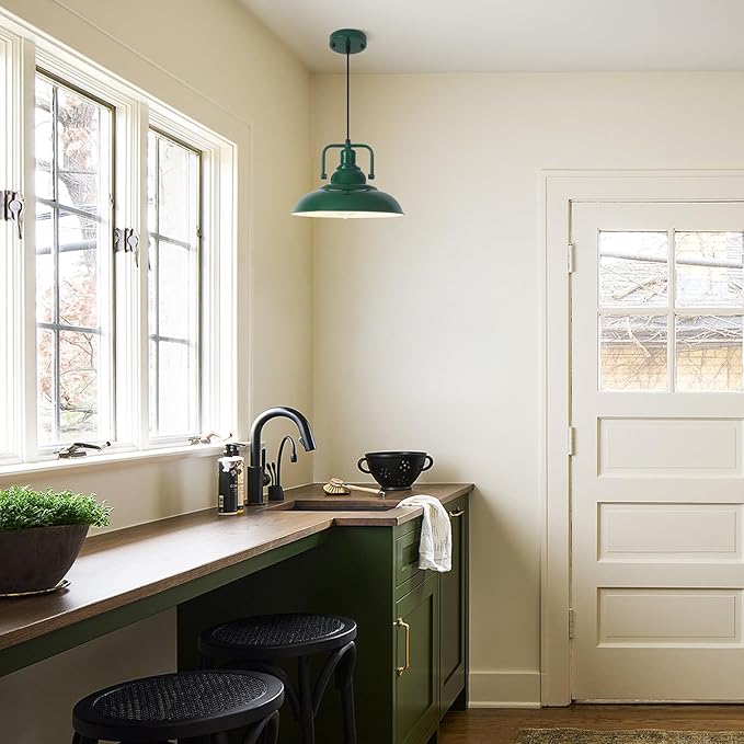 Farmhouse Pendant Light, 12.5inch, 3 Packs- Green Industrial Pendant Light, Kitchen Pendant Lights, Pendant Lights Kitchen Island, Pendant Light for Bedroom, Office, Kichen Sink, Library