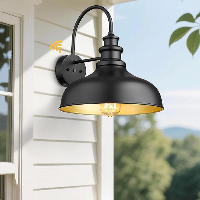Bestshared Dusk to Dawn Outdoor Barn Light Anti-Rust Outdoor Wall Sconce Farmhouse Exterior Lighting Fixture Wall Lantern Lamp for Porch,Garage(Black+Gold, 2 Pack)