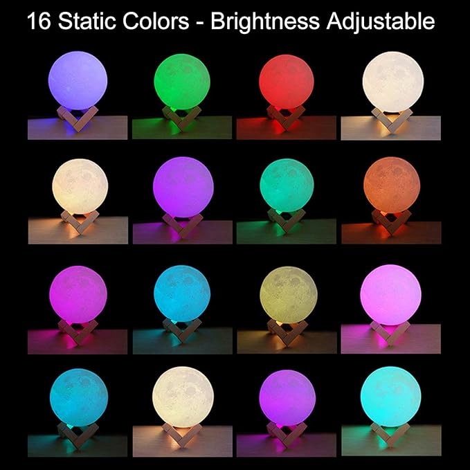 Moon Lamp, 16 Colors 3D Printed Moon Lights Kids Night Light with Stand, Time Setting, Remote & Touch Control, USB Rechargeable, Birthday Gifts for Boys Girls Friends Lover