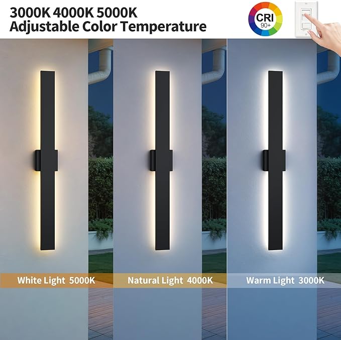2 Pack 47.2 inch Modern LED Outdoor Wall Light, 3000K 4000K 5000K 10%-100% Dimmable Lights for Outside, IP65 Waterproof Exterior Long Wall Lights for House, Porch, Garage, Patio, Yard, Entrance Black