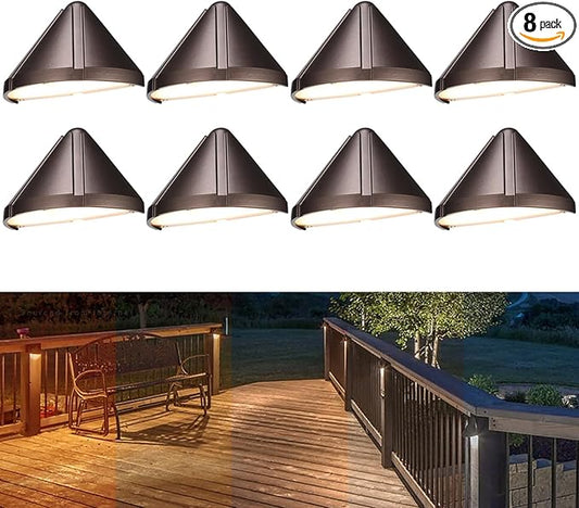 LEONLITE 8-Pack 5CCT Low Voltage LED Deck Light, 12-24V AC/DC Triangle Stair Railing Light, CRI90, IP65, Aluminum, Landscape Step Fence Lighting, 1800K/2700K/3000K/4000K/5000K, Oil Rubbed Bronze
