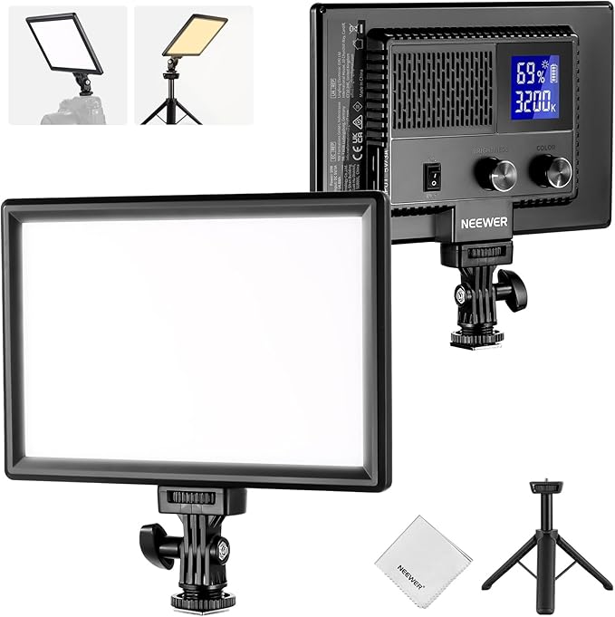 NEEWER 9" LED Camera Video Light Panel, 4000mAh USB C Dimmable DSLR Soft Key Lighting 3200K-5600K CRI95+ for Studio Photography Recording Streaming, Mini Desk Tripod Stand, Cleaning Cloth, NL-116AI