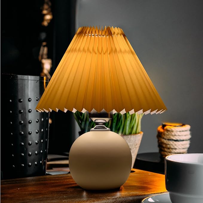 Korean Pleated Table Lamp Ins DIY Ceramic Table Lamps for Living Room Home Deco Cute Lamp with Tricolor Led Bulb Beside Lamp