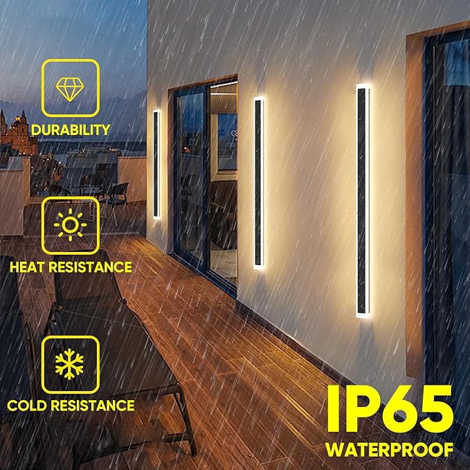 2-Pack Outdoor Wall Lights, 47.2inch Long Wall Sconce Modern Porch Light, Black Exterior Sconce Light Fixture, IP65 Waterproof Outside Lights for Patio House Garage Porch (3000k)