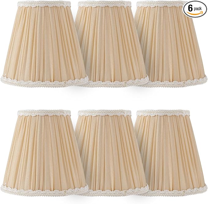 Lampshades Chandelier Lamp Shades Small Pleated Empire Clip-on Fitter Lampshade 6"x3 3/4"xH5 3/5" Gold Linen Small Lamp Shade Set of 6
