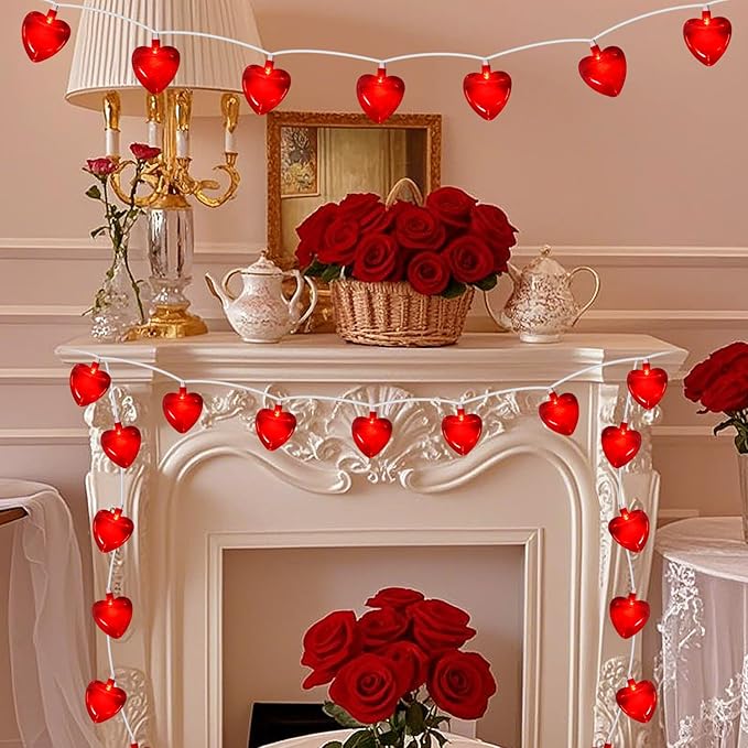 Red Heart String Lights, 8.5Ft Valentines Day Decorations Light with 10 LED Red Heart Lights, Connectable Romantic Fairy Light for Wedding Valentine's Day Anniversary Indoor Party Decor