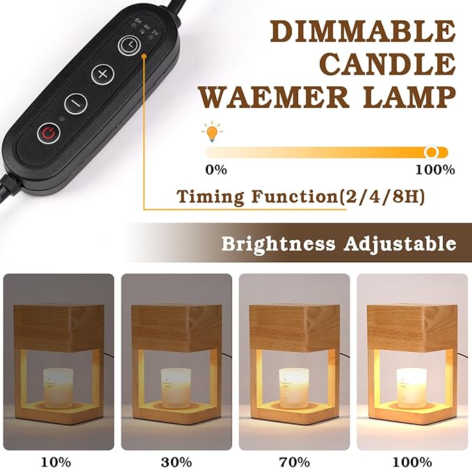 Candle Warmer Lamp Wood with Timer, Dimmable Electric Candle Lamp Warmer for Jar Candles, 2 * 35 Watt Bulb, Birthday Gifts for Women Mom, Decorative Wooden Candle Lamp for Bedroom Home Decor