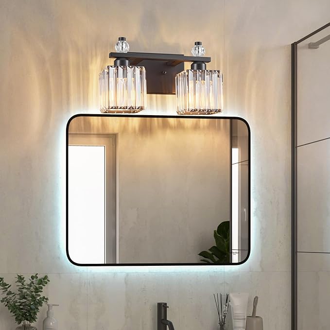 Vanity Lights 2-Light Modern Crystal Vanity Light Sand Black Bathroom Light Fixtures Over Mirror Crystal Bathroom Vanity Lighting Fixtures