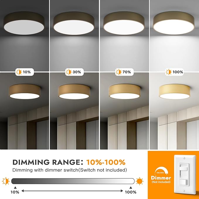 Dimmable Modern Large Flush Mount Close to Ceiling Light Fixture,Round Painted Gold LED Ceiling Mounted Lights Fixtures,5CCT 2700K-6000K Lighting for Kitchen Master Bedroom Living Room,15.7in