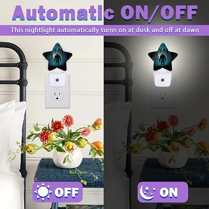 Bigfoot Night Lights Plug Into Wall,Fantasy Forest Dusk to Dawn Light Sensor Night Light for Kids, Energy Efficient Sleep Friendly Lamp for Bedroom Bathroom Nursery