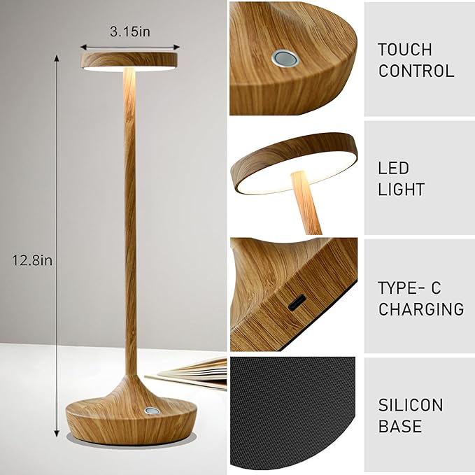 Cordless Table Lamp Rechargeable - 6000mAh LED Battery Operated Table Light - Portable Touch Dimmable Outdoor Waterproof Table Lamps for Patio Bar Restaurant Dining (Bamboo Pattern)