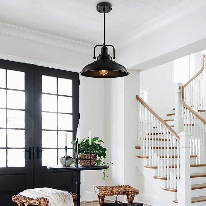 Black Pendant Light 12.5 inches 3 Packs, Farmhouse Pendant Light, Industrial Pendant Lighting, Kitchen Pendant Lights, Pendant Lights Kitchen Island for Dinning Room Entryway Barn