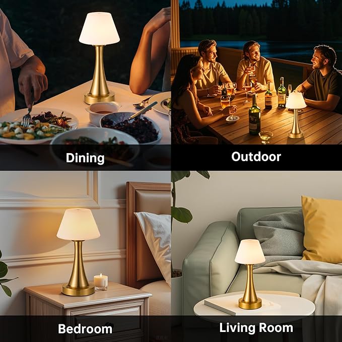 Waterproof Rechargeable Table Lamp for Shower & Outdoor, Cordless Touch Dimmable Nightstand Lamp with 3 Light Colors, Portable LED Light for Bedroom, Patio, Camping & Bar (Copper)