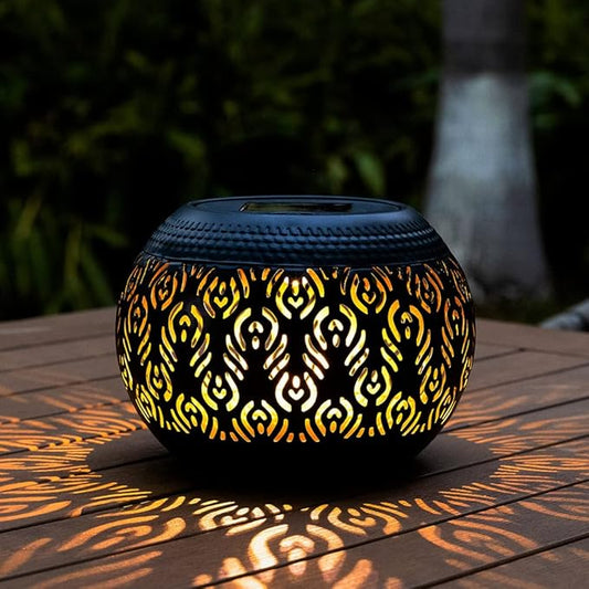 Solar Lanterns Waterproof Outdoor Decor,Hollow Out Retro Metal Solar Lights, Unique Gardening Gifts for Women Mom, Outside Garden Yard Porch Lawn Indoor Tabletop Decorations