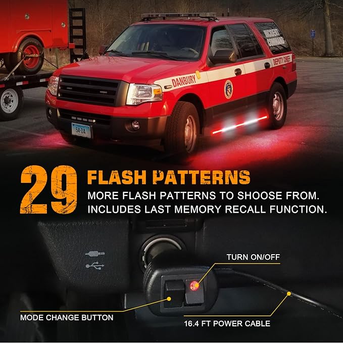 XRIDONSEN 2PCS 60 inch Truck Emergency Lights Strip 720 LED Running Board Strobe Lights Red White Firefighter Flashing Warning Safety First Responder for Vehicles Trucks Pickup Fire POV