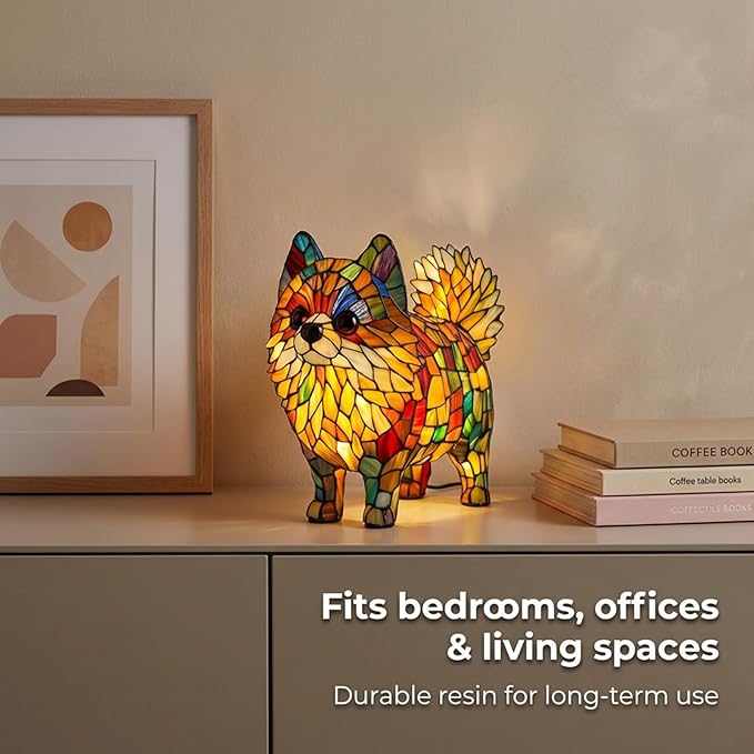 Rainbow Puppy Lamp Stained Glass Dog Night Light 3D Retro Stained Resin Rainbow Pup Lights Charge Powered Table Lamp Puppy Glow Lamps for Home Bedroom Desk (K)